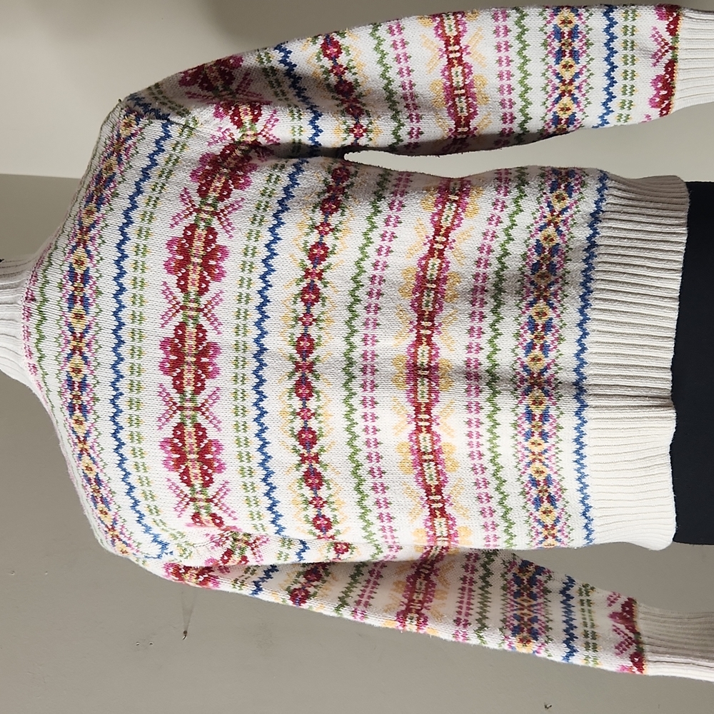 Tiara. Ivory Nordic Pattern Button-Down Multi Col… - image 4